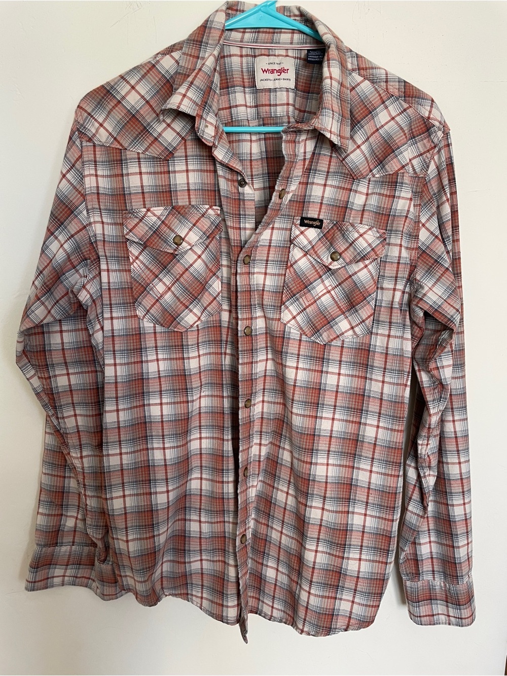 Wrangler Red and Cream Plaid Western Shirt
